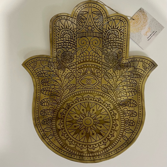 BOHO HAMSA HAND Metal Decorative Tray Catchall Fruit Tray Handcrafted in India - Picture 13 of 17